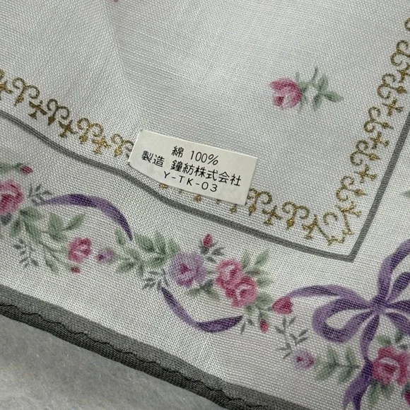 CHRISTIAN DIOR Scarf Handkerchief Floral Rose Ribbon Cotton White Fashion 18.5" - Picture 3 of 4